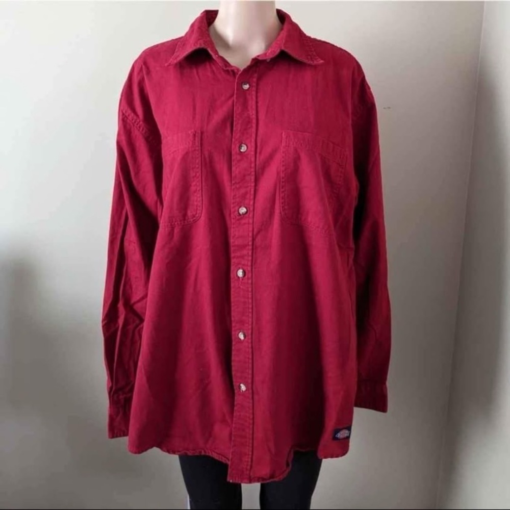 Dickies Red Button-Up Work Shirt, men’s large